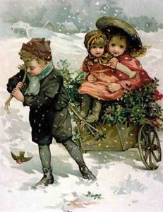 Gathering Holly Victorian card by Lizzie (nee Lawson) Mack