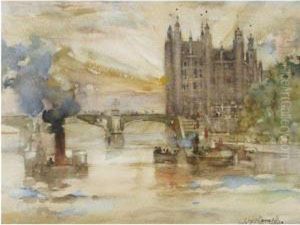 Houses Of Parliament From The River by James Watterston Herald