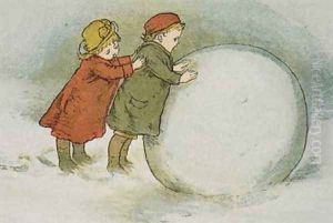Children Rolling Snowballs by Lizzie (nee Lawson) Mack
