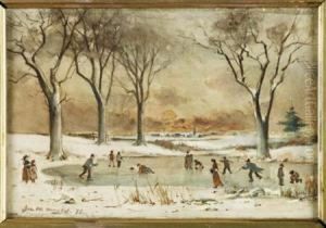 Curling And Skating On A Frozen Loch by James Watterston Herald