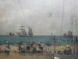 Fisherfolk And Smokies By A Harbour Wall