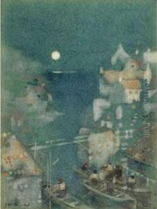 Harbour By Moonlight by James Watterston Herald