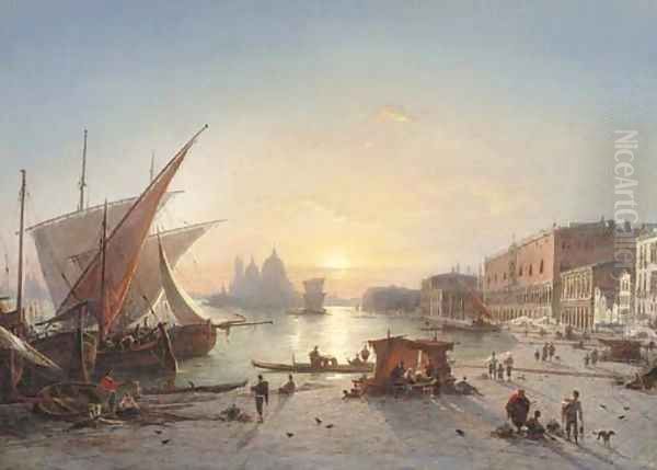 Ships Docked at the Riva degli Schiavoni with Palazzo Ducale and Santa Maria della Salute, Venice - view 1