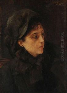 Portret Van Een Opzijkijkende Jonge Vrouw. by Leon Herbo