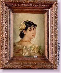 Portrait D'une Elegante Aux Roses Blanches