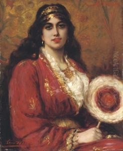 An Oriental Lady Holding A Fan by Leon Herbo