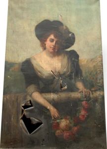 Damesportret - Portrait De Dame. by Leon Herbo