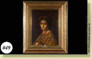 Portrait De Jeune Fille Au Collier Rouge by Leon Herbo