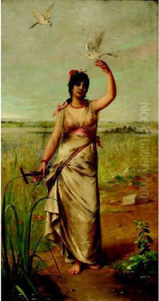 Portrait Of An Exotic Beauty Holding A Dove - view 1