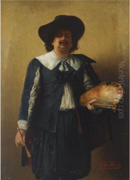 A Selfportrait Of The Artist, 
Standing Three Quarter Length, Wearing A 17th Century Style Costume - view 1
