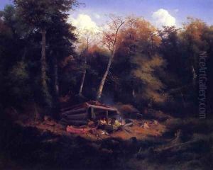 Indian Camp in the Forest by Heinrich Eduard Muller
