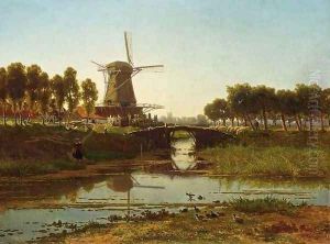 Windmill in a Summer Landscape by Gerrit Alexander Godart Mollinger