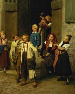 Schoolchildren Watching a Boy Cry 1861 by Friedrich Edouard Meyerheim