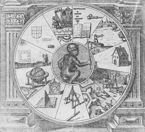 Frontispiece to Robert Fludds Utriusque Cosmi Historia Tractatus Secundus de Naturae Simia Sue Tecnica Macrocosmi Frankfurt 1624 by Matthaus the Elder Merian