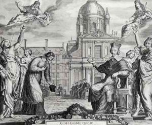 Robert de Sorbon 1201-94 and Cardinal Richelieu 1575-1642 in Front of the Sorbonne by Matthaus the Elder Merian