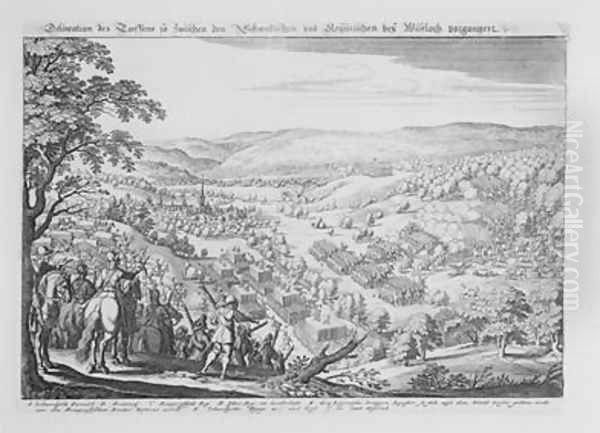 Battle of Wiesloch between the protestant Swedish and the catholic imperial armies on 16 August 1632 from Theatrum Europaeum Volume II 1637 - view 1