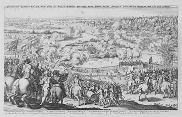 The Battle of Rain am Lech victory of the Protestant Swedes against the Catholic troops of Tilly 15th April 1632 from Theatrum Europaeum Volume II 1633 - view 1