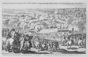 The Battle of Rain am Lech victory of the Protestant Swedes against the Catholic troops of Tilly 15th April 1632 from Theatrum Europaeum Volume II 1633 by Matthaus the Elder Merian