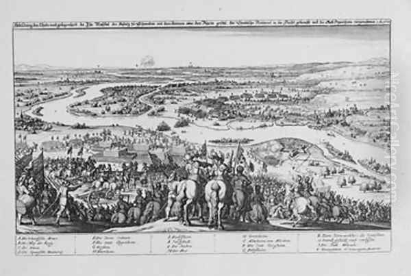 Crossing of the Rhine by the Protestant Swedish troops and the Conquest of Oppenheim on 7 November 1631 from Theatrum Europaeum Volume II 1633 - view 1