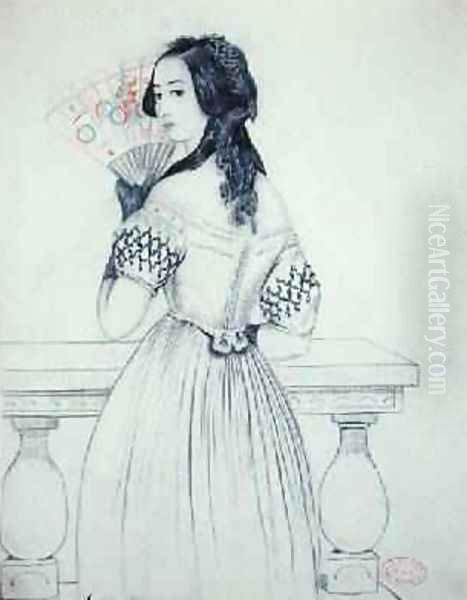 George Sand 1804-76 with a fan 1833 - view 1
