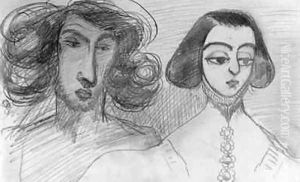 Self Portrait with George Sand 1804-76 by Alfred de Musset