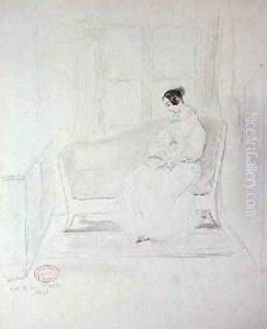 George Sand 1804-76 reading on a sofa beside a window 1833 by Alfred de Musset