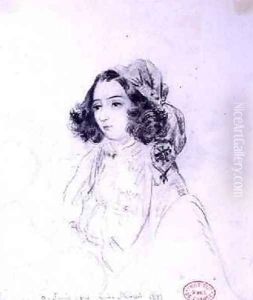 George Sand 1804-76 Wearing a Headscarf 1833 by Alfred de Musset