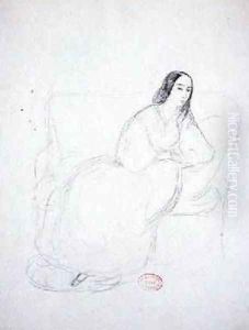 George Sand 1804-1876 seated on a sofa 1833 by Alfred de Musset