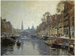 A View Of The Kloveniersburgwal, Amsterdam by Heinrich Hermanns