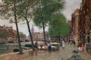 Blumenmarkt In Amsterdam by Heinrich Hermanns