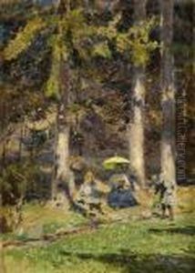 Picknick Im Wald. by Heinrich Hermanns