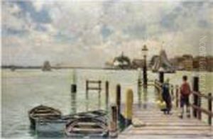 Figures By A Dutch Harbour by Heinrich Hermanns