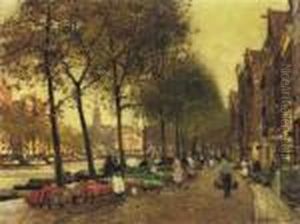 The Flowermarket With The Munttoren, Amsterdam by Heinrich Hermanns