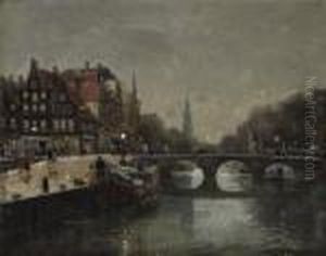 Amsterdam. View On The Prinsengracht In The Evening Shimmer. by Heinrich Hermanns