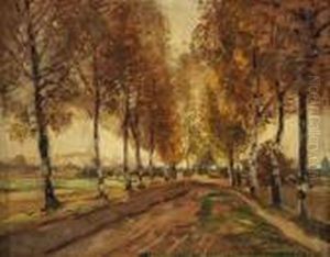 Birkenallee Im Herbst. by Heinrich Hermanns