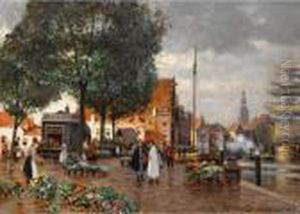 The Flower Market In Amsterdam by Heinrich Hermanns