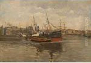 Ships In The Harbour by Heinrich Hermanns