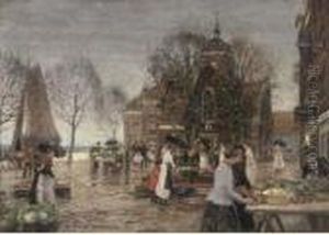 A Dutch Flower Market by Heinrich Hermanns