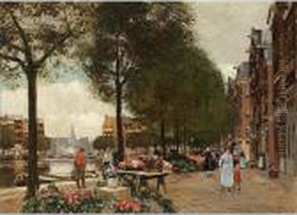 A View Of The Flower Market In Amsterdam With The Munt Tower In The Background - view 1