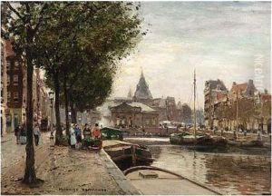 A View Of The Nieuwmarkt by Heinrich Hermanns