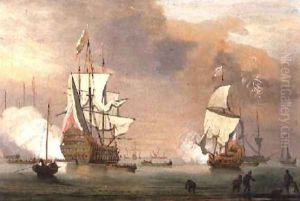Warships Firing a Salute