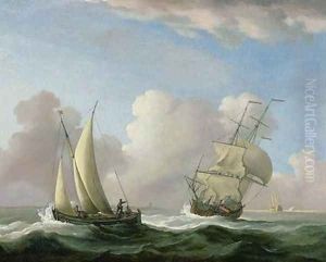 A Man-o-War in a Swell and a Sailing Boat by Peter Monamy