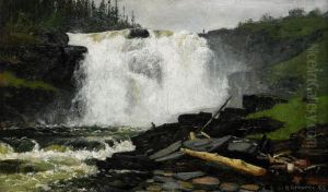 Norrlandskt Landskap Med Vattenfall by Olof Hermelin
