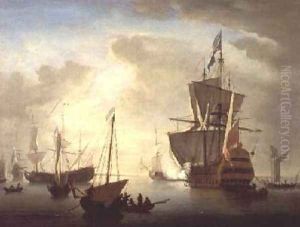 British Man-o-War Firing a Salute by Peter Monamy