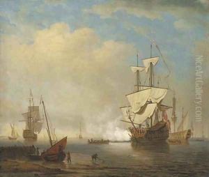 A flagship arriving at her anchorage to join the squadron of the Red