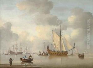 An English Royal Yacht standing offshore in a calm sea