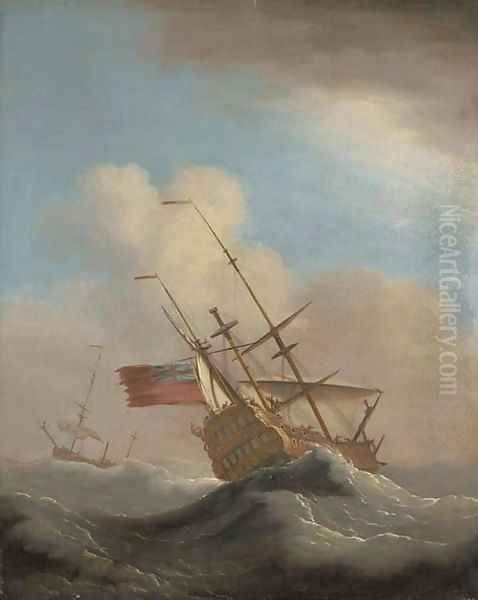 Man-o'-War in a swell, with another ship beyond - view 1