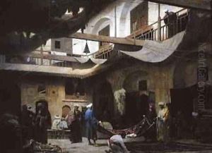 The Carpet Bazaar Cairo by Louis Claude Mouchot