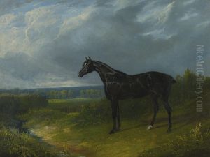 Black Hunter In A Landscape by John Frederick Herring Snr