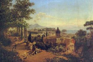 A view of the bay of Naples and Vesuvius by Friedrich Mayer